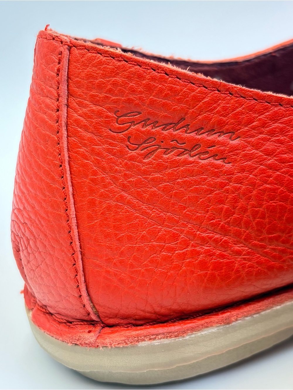 Gudrun Sjoden Red Pebbled Leather Lace-Up Mary Jane Flats EU37 US6.5 Lagenlook - Picture 7 of 11